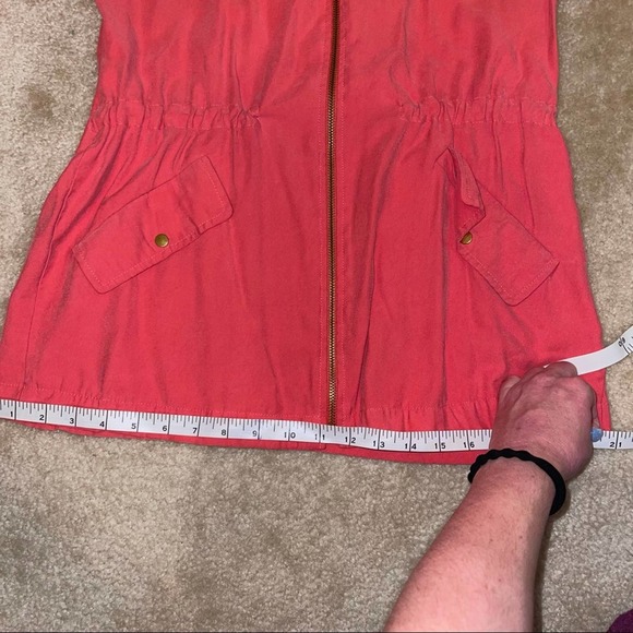 Zara Basic Pink Salmon Solid Zip Cargo Pocket Lightweight Utility Jacket Small - Picture 11 of 15